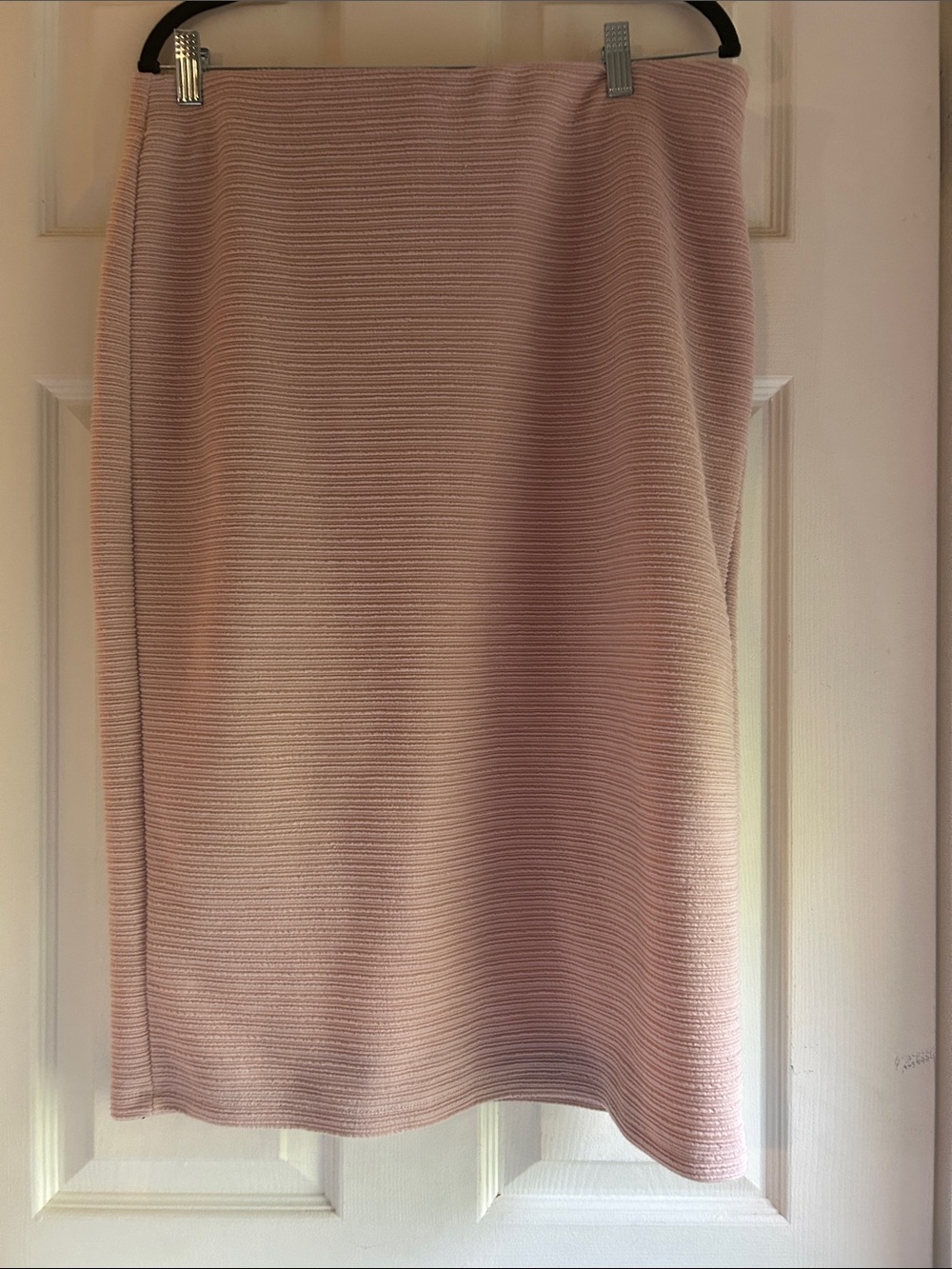 Ribbed Light Pink Pencil Midi Skirt